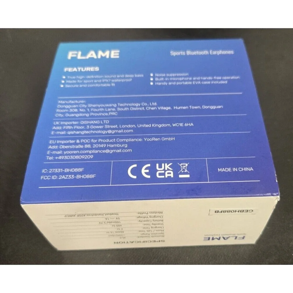 FLAME SPORTS BLUETOOTH EARPHONE MODEL# BH088F New In Package